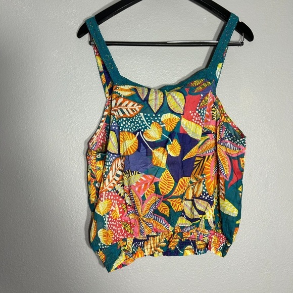 Cynthia Rowley Floral Tank Top Sleeveless Blouse Teal Orange XL - Picture 2 of 6